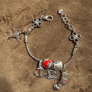 Silver Charm Bracelet with Red Accents